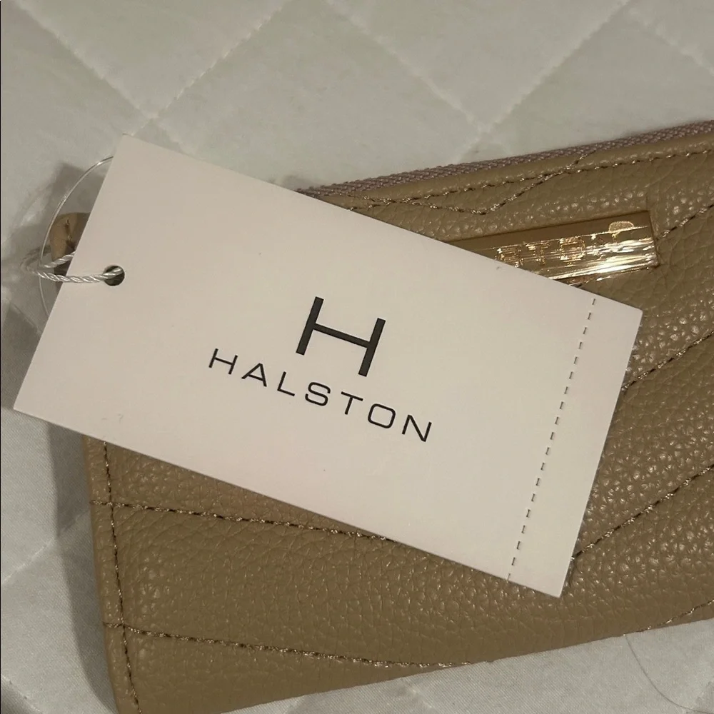 NWT H BY Halston Quilted Faux Leather Tan Wallet 6